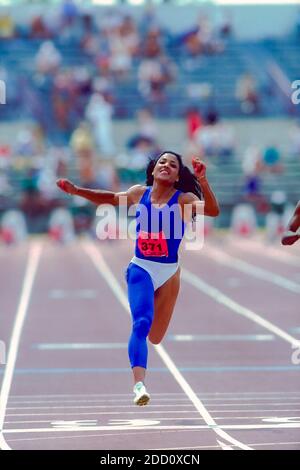 Florence Griffith Joyner competing in the 100m at the 1988 U.S. Olympic Track and Field Team Trials Stock Photo