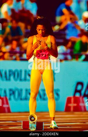 Florence Griffith Joyner competing in the 200m at the 1988 U.S. Olympic Track and Field Team Trials Stock Photo