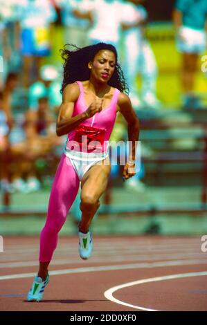 Florence Griffith Joyner competing in the 200m at the 1988 U.S. Olympic Track and Field Team Trials Stock Photo