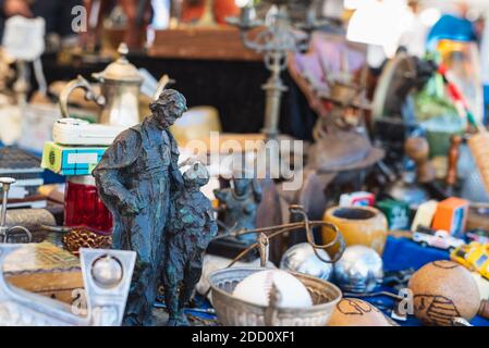 Bronze statuette on antique flea market in Barcelona Spain Stock Photo