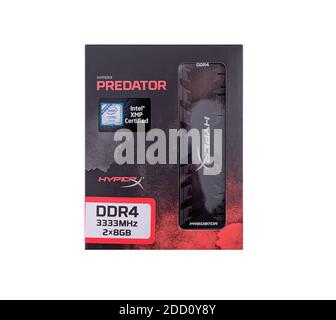 Kingston DDR4-3333 HyperX Predator Black ram on white background. Stock Photo
