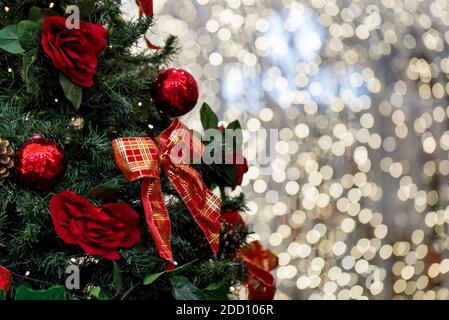 Decorated Christmas Tree With Blurred Lights Background Stock Photo
