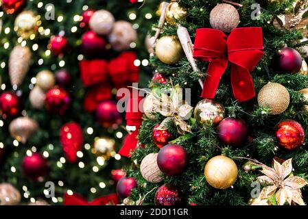 Decorated Christmas Tree With Blurred Lights Background Stock Photo