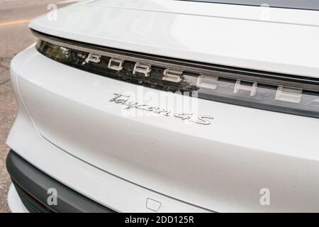 Rear of a Porsche Taycan 4S electric car Stock Photo