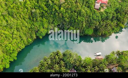 Aerial view of Loboc River in tropical green jungle. Bohol, Philippines. Stock Photo