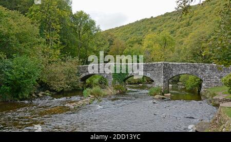 Fingle Bridge across the River Teign, Dartmoor, Devon Stock Photo