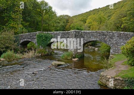 Fingle Bridge across the River Teign, Dartmoor, Devon Stock Photo