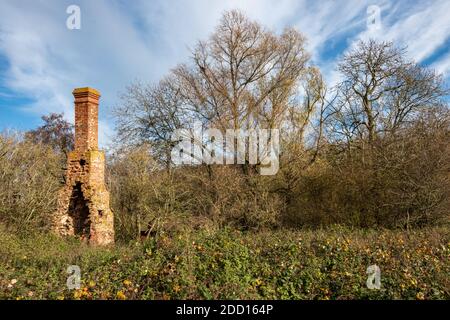 Old Chimney, Abandoned Brickworks, Overgrown Stock Photo