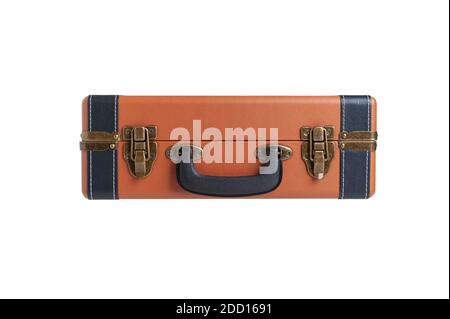 orange leather suitcase in retro style isolated on white background Stock Photo