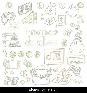 Doodle Business and Finanse isolated. Vector illustration Stock Vector