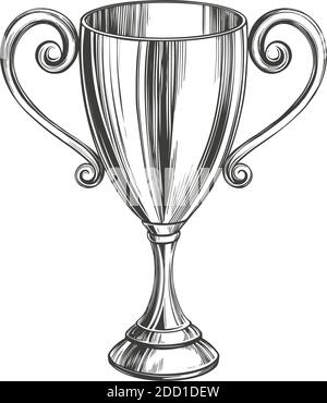 Award cup trophy hand drawn vector illustration realistic sketch Stock Vector