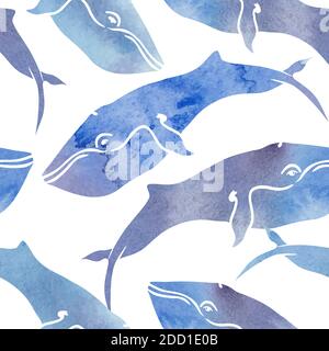 Watercolor whales seamless pattern Stock Vector