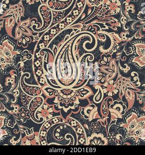 Colorful vector ornament. Ethnic Paisley Floral seamless pattern. Stock Vector