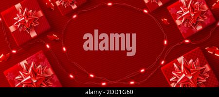 Red background for Christmas and Happy New Year poster Stock Vector