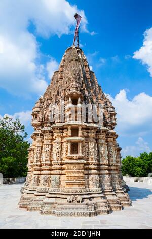 Ranakpur Jain temple or Chaturmukha Dharana Vihara is a Jain temple at Ranakpur in Rajasthan state of India Stock Photo