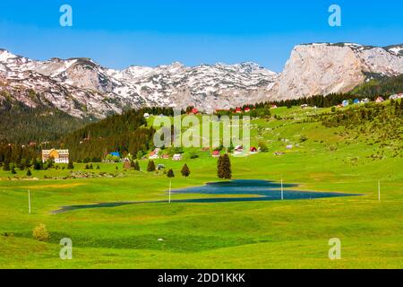 Zabljak town and Durmitor mountain massif in Montenegro Stock Photo