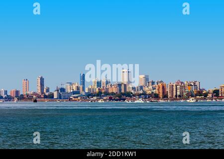 Mumbai city skyline panoramic view from Nariman Point at Marine Drive. Mumbai is a financial capital of India. Stock Photo