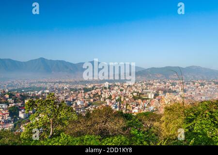 Kathmandu aerial panoramic view from the Swayambhunath Temple viewpoint. Kathmandu is the capital and largest city in Nepal. Stock Photo