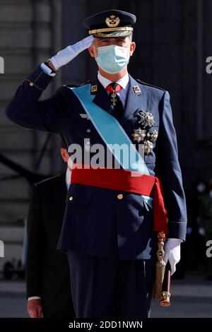 Madrid, Spain. 12th Oct, 2020. King Felipe VI of Spain, attend the National Day Military Parade at the Royal Palace on October 12, 2020 in Madrid, Spain (Photo by Oscar Gonzalez/NurPhoto) Credit: CORDON PRESS/Alamy Live News Stock Photo