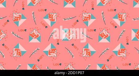 A poster for lovers. Spring pink seamless pattern. Valentine's day concept.Envelope with hearts. Love message. Stock Vector