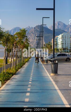 Antalya City Konyaalti beach bike path in Turkey Stock Photo