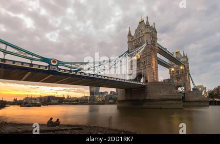 Sunset at the Tower Bridge and River Thames in London, England. Stock Photo