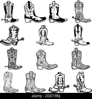 Evolueren Met name vertaler Set of illustration of cowboy boots in tattoo style. Design elements for  logo, label, sign, poster, t shirt. Vector illustration Stock Vector Image  & Art - Alamy