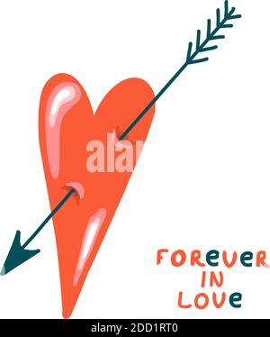 Red heart pierced by an arrow. Love concept. Valentine's Day. Isolated on white. Stock Vector