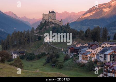 Tarasp Castle, Scuol, Engadin, Grisons, Switzerland, Europe Stock Photo