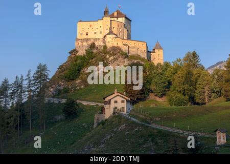 Tarasp Castle, Scuol, Engadin, Grisons, Switzerland, Europe Stock Photo