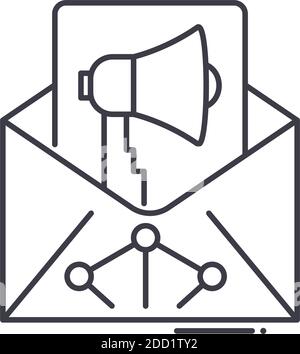Email marketing maillist icon, linear isolated illustration, thin line vector, web design sign, outline concept symbol with editable stroke on white Stock Vector