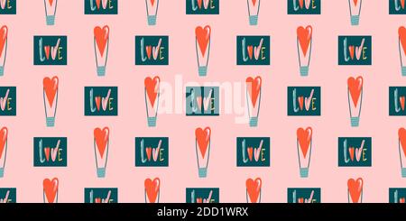 Seamless romantic pattern with handmade red hearts. Colorful doodle hearts on a dark background. Template ready for design, postcard, print, poster, p Stock Vector