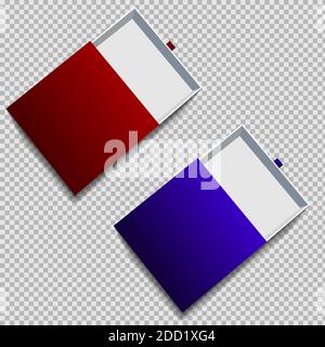 Red and blue Realistic Package Cardboard Sliding Box Opened. For small items, matches, and other things. Vector Illustration Stock Vector