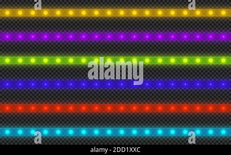 Realistic led strip of different colors on a transparent background. EPS 10 Stock Vector