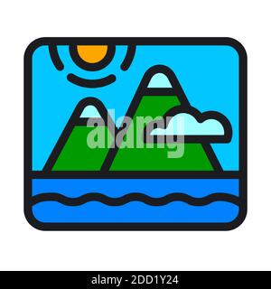 Ilustration of the mountains and sea landscape nature logo sign graphic design Stock Vector