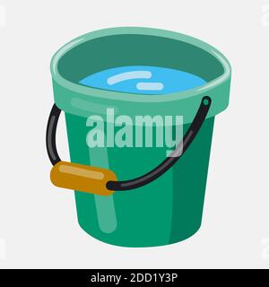 Bucket. Flat vector illustration. Bucket with water. Stock Vector
