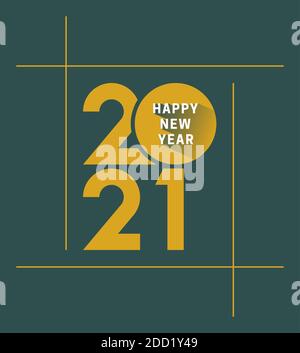 2021 year gold with square line on green background Stock Vector