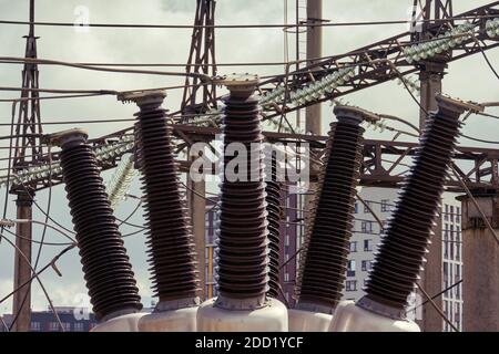 Power plant equipment. Power switch, circuit breakers and high voltage switches Stock Photo