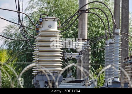 Power plant equipment - circuit breakers and high voltage switches Stock Photo