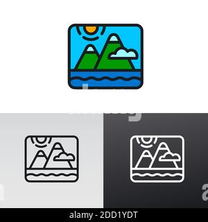 Ilustration of the mountains and sea landscape nature logo sign graphic design Stock Vector