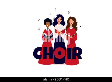 Choir, ensemble performing on the stage. Concert. Stock Vector