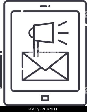 Email marketing service icon, linear isolated illustration, thin line vector, web design sign, outline concept symbol with editable stroke on white Stock Vector