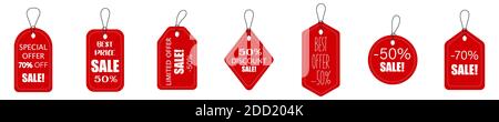 Set of sale tags with text. Limited edition, best choice, special offer. Stock Vector
