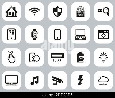 Smart Home Or Smart House Icons Black & White Flat Design Set Big Stock Vector