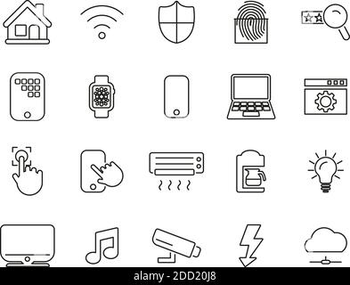 Smart Home Or Smart House Icons Black & White Thin Line Set Big Stock Vector