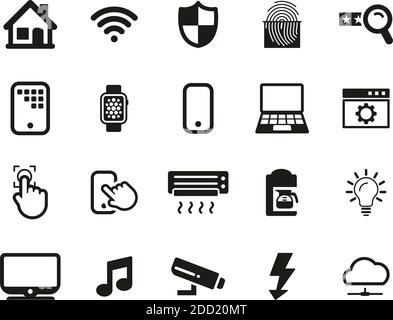 Smart Home Or Smart House Icons Black & White Set Big Stock Vector