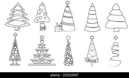 christmas tree set.made by lines.on a white background in ENP 10 format Stock Vector