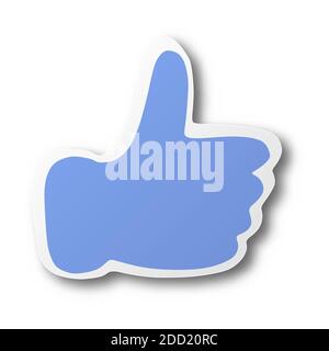 Vector illustration black line hand drawn of blue like social network sign on cut paper with shadow isolated on white background Stock Vector