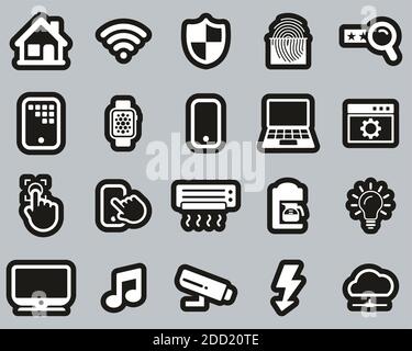 Smart Home Or Smart House Icons White On Black Sticker Set Big Stock Vector