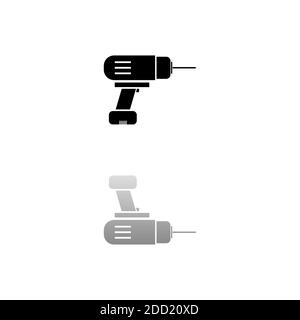 Drill. Black symbol on white background. Simple illustration. Flat Vector Icon. Mirror Reflection Shadow. Can be used in logo, web, mobile and UI UX p Stock Vector